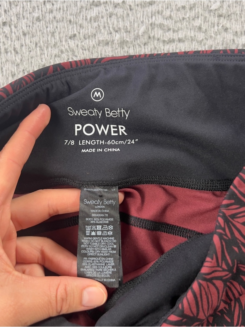 Sweaty Betty The Power 7/8 Leggings Womens Medium Red Black Leaf Print Athletic - Picture 6 of 7